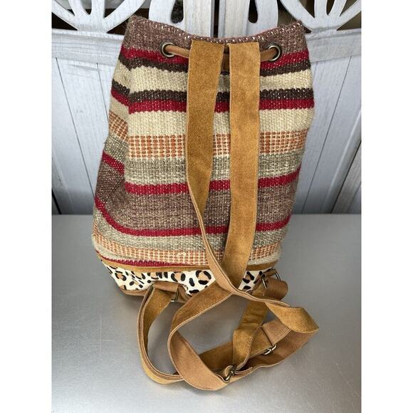 Chloe And Lex Striped Wool & Suede Bucket Backpack Bag Calf Hair - Picture 3 of 7